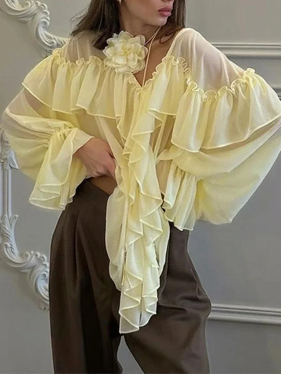 The Delphine Sheer Ruffle Blouse from the After Dark at Lavishly Me