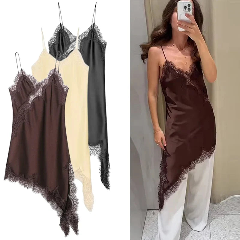 The Amélie Lace Satin Mini Dress from the After Dark at Lavishly Me