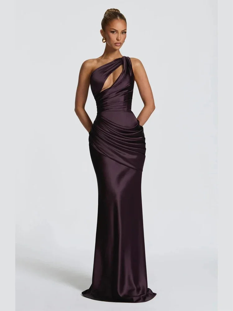 The Seraphine One-Shoulder Satin Maxi Dress from the Lavishly Me Edit at Lavishly Me