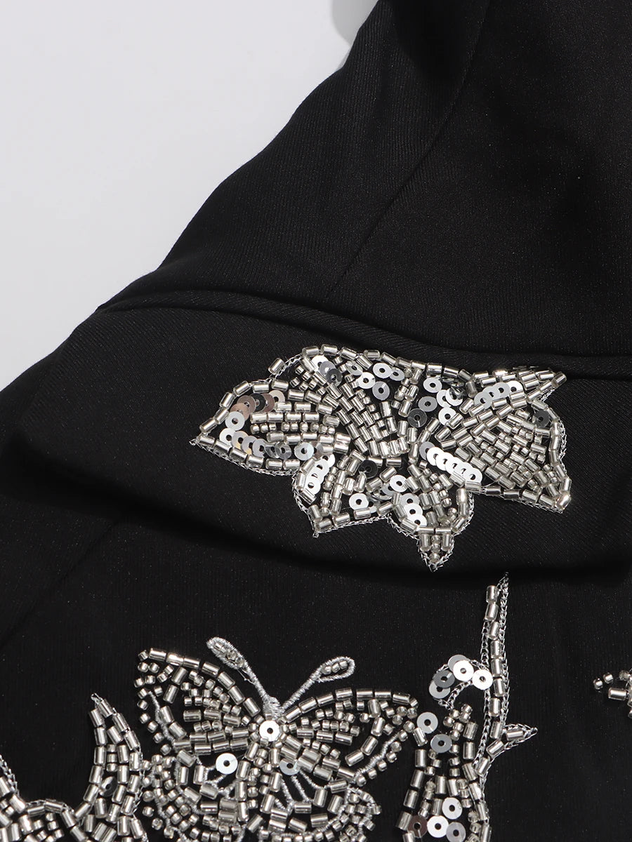 TWOTWINSTYLE Fashion Spliced Beading Temperament Blazers for Women Lapel Long Sleeves Tunic Elegant Blazer Female Clothing New
