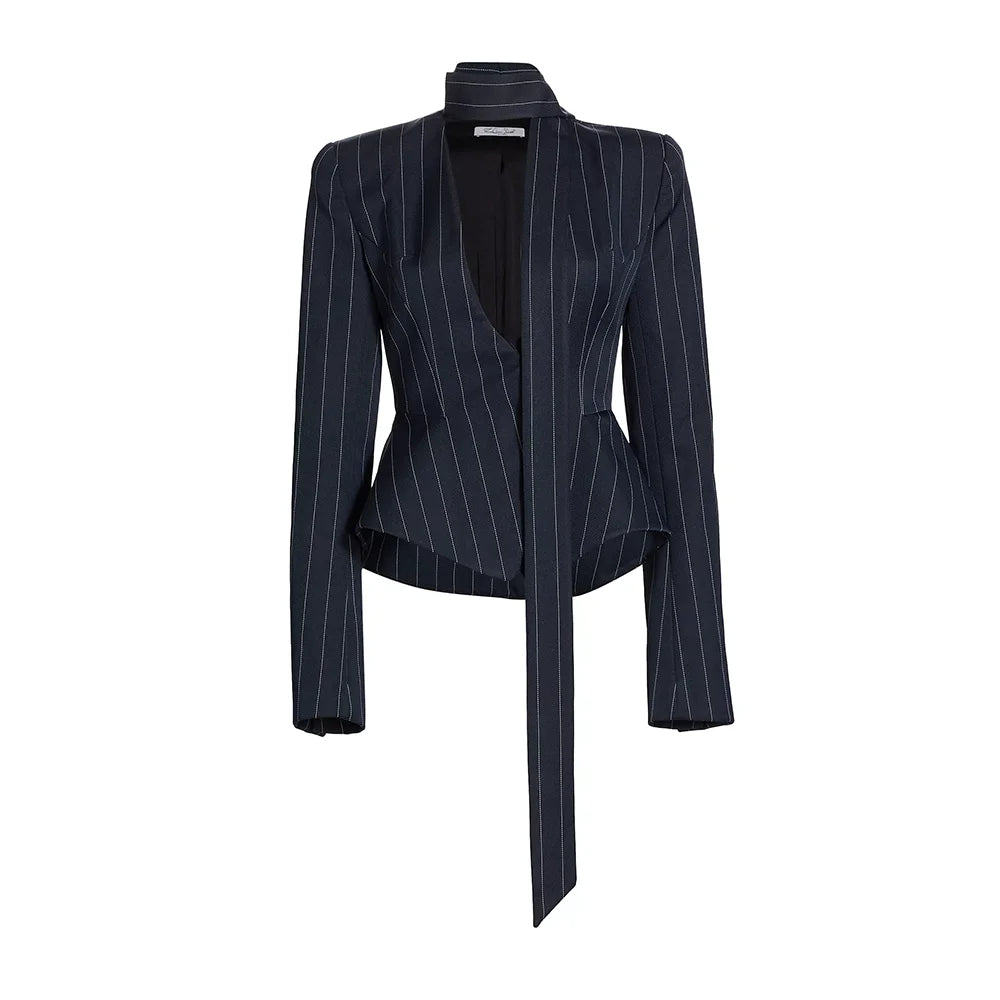 TWOTWINSTYLE Slimming Temperament Blazers for Women Lapel Long Sleeve Patchwork Striped Tunic Fashion Coats Female Clothing New