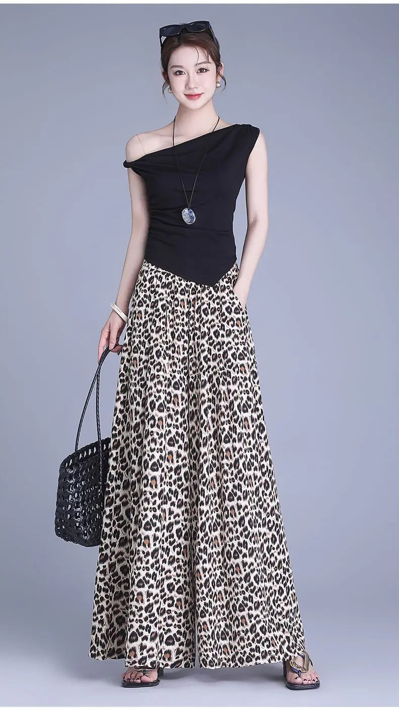 Trousers Chiffon Floral Skirts and Pants for Women in Summer New Thin High-waisted Ethnic Style Casual Wide-leg Pants