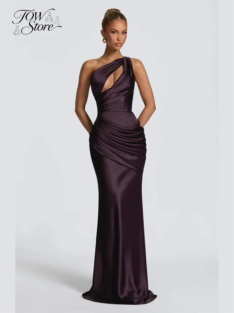 The Seraphine One-Shoulder Satin Maxi Dress from the Lavishly Me Edit at Lavishly Me