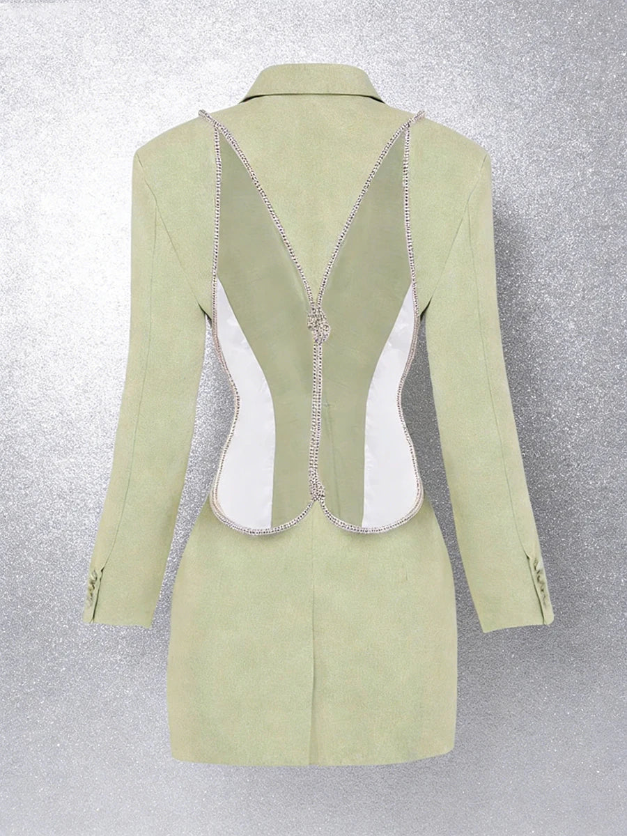 TWOTWINSTYLE Solid Slimming Spliced Bead Fashion Blazers for Women Lapel Long Sleeves Backless Sexy Blazer Female Autumn Clothes