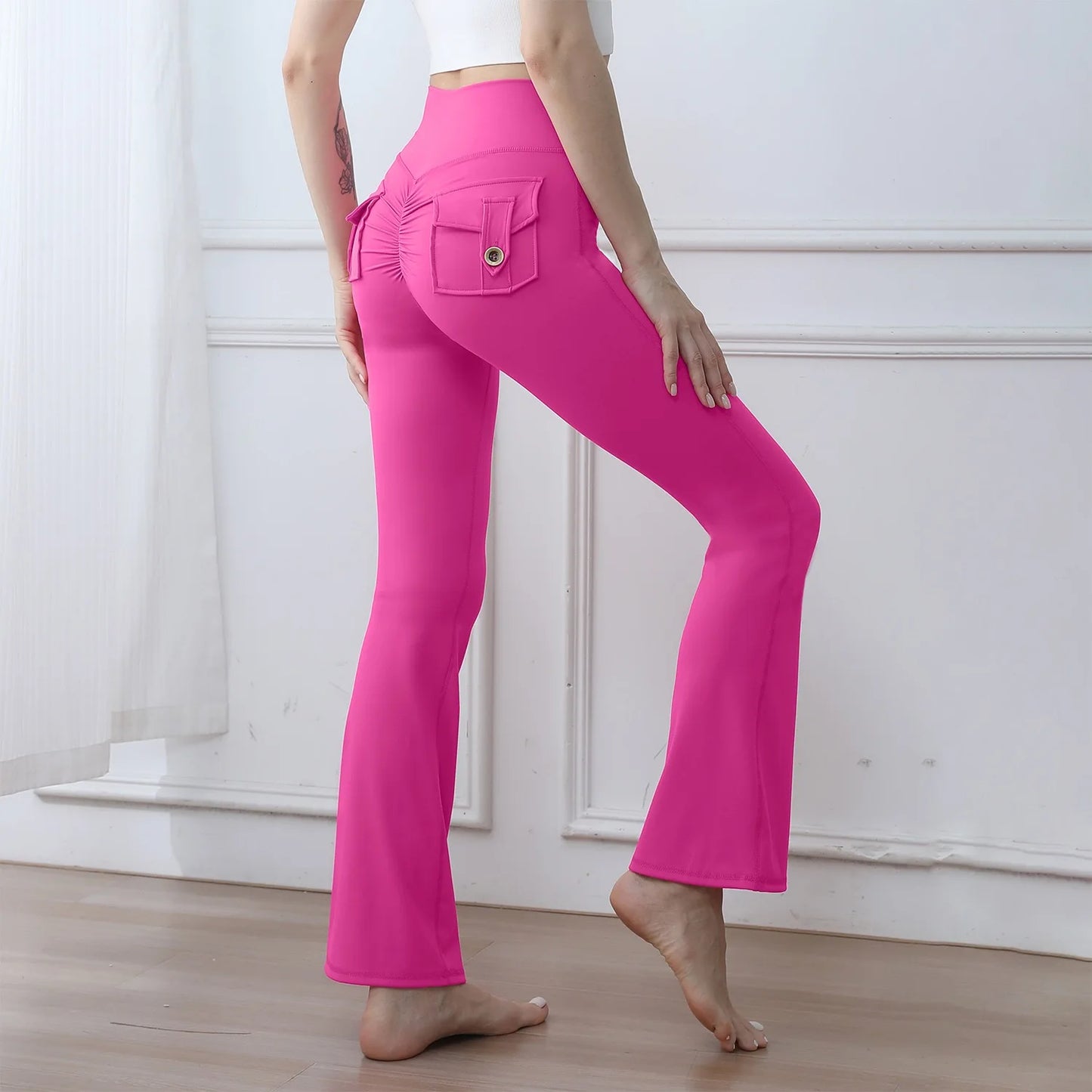 High Waisted Cargo Leggings for Women Booty Lifting Yoga Pants with Pockets Tummy Control Gym Running Tights Fall Winter Quick D