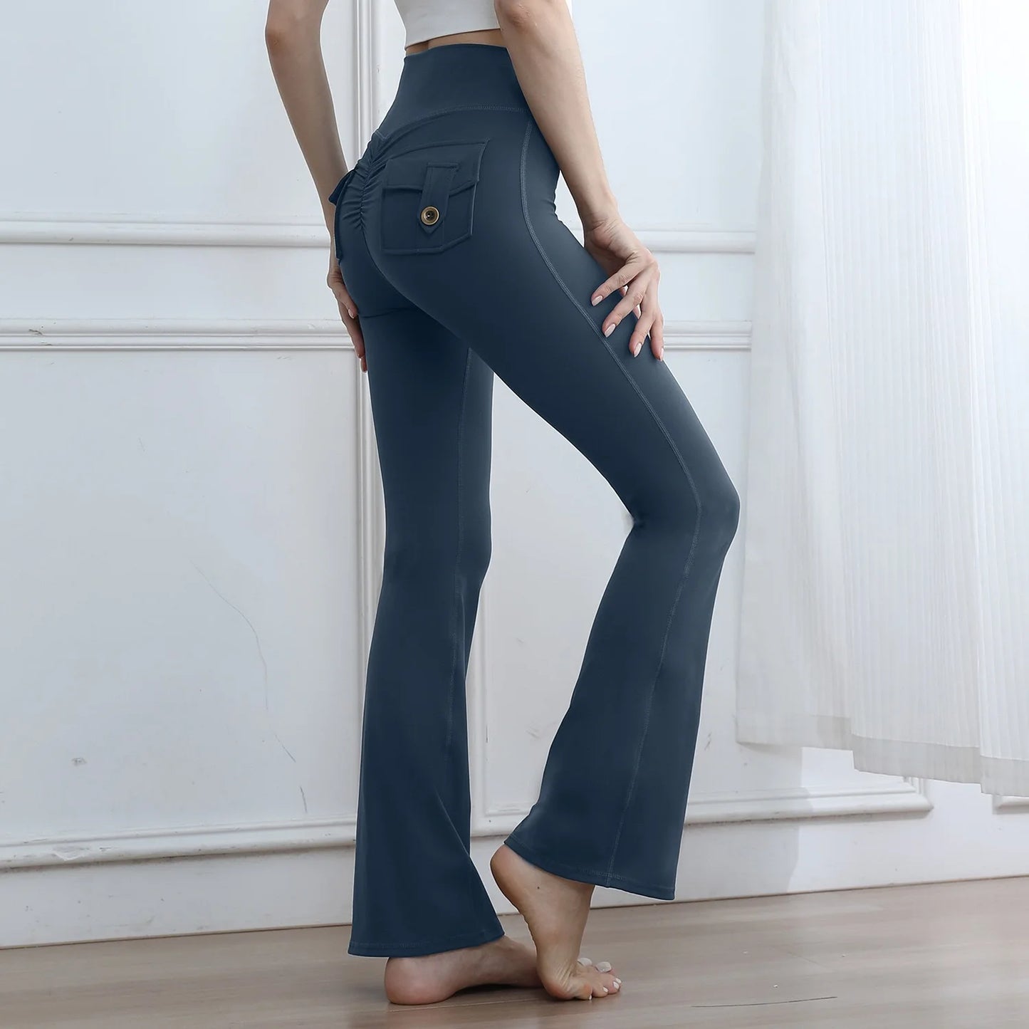 High Waisted Cargo Leggings for Women Booty Lifting Yoga Pants with Pockets Tummy Control Gym Running Tights Fall Winter Quick D