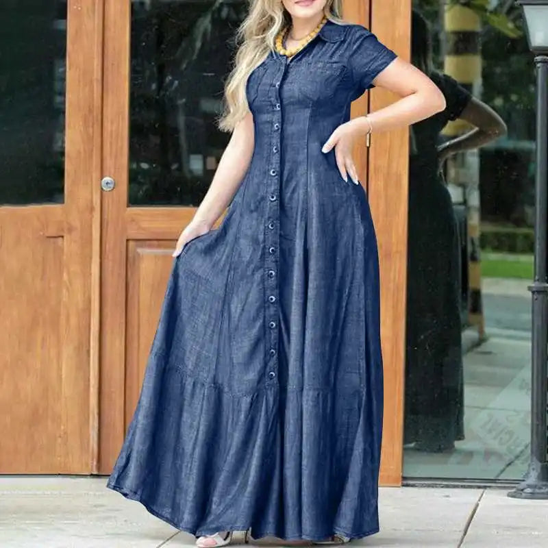 The Savannah Ruffle Denim Maxi