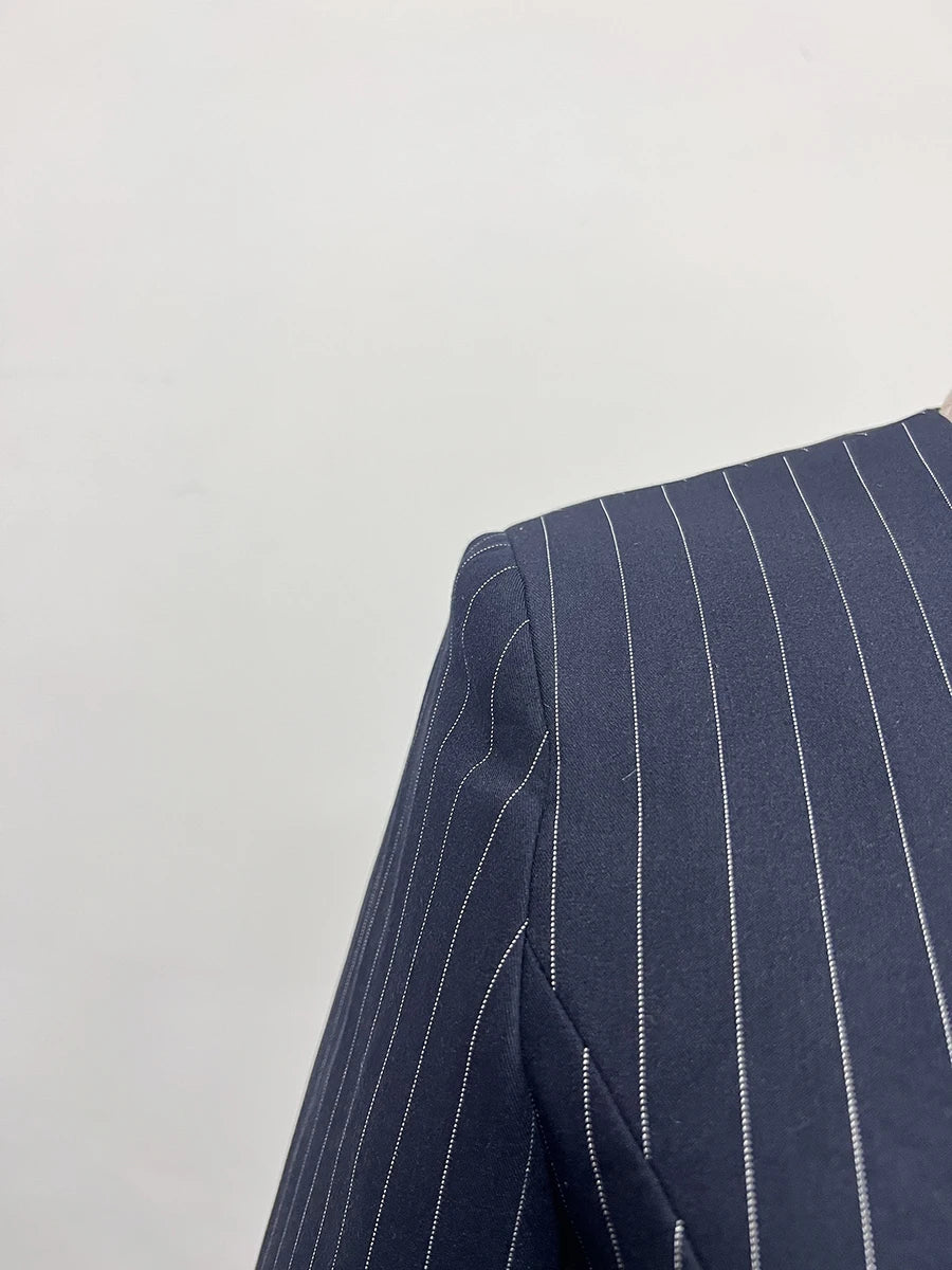 TWOTWINSTYLE Slimming Temperament Blazers for Women Lapel Long Sleeve Patchwork Striped Tunic Fashion Coats Female Clothing New