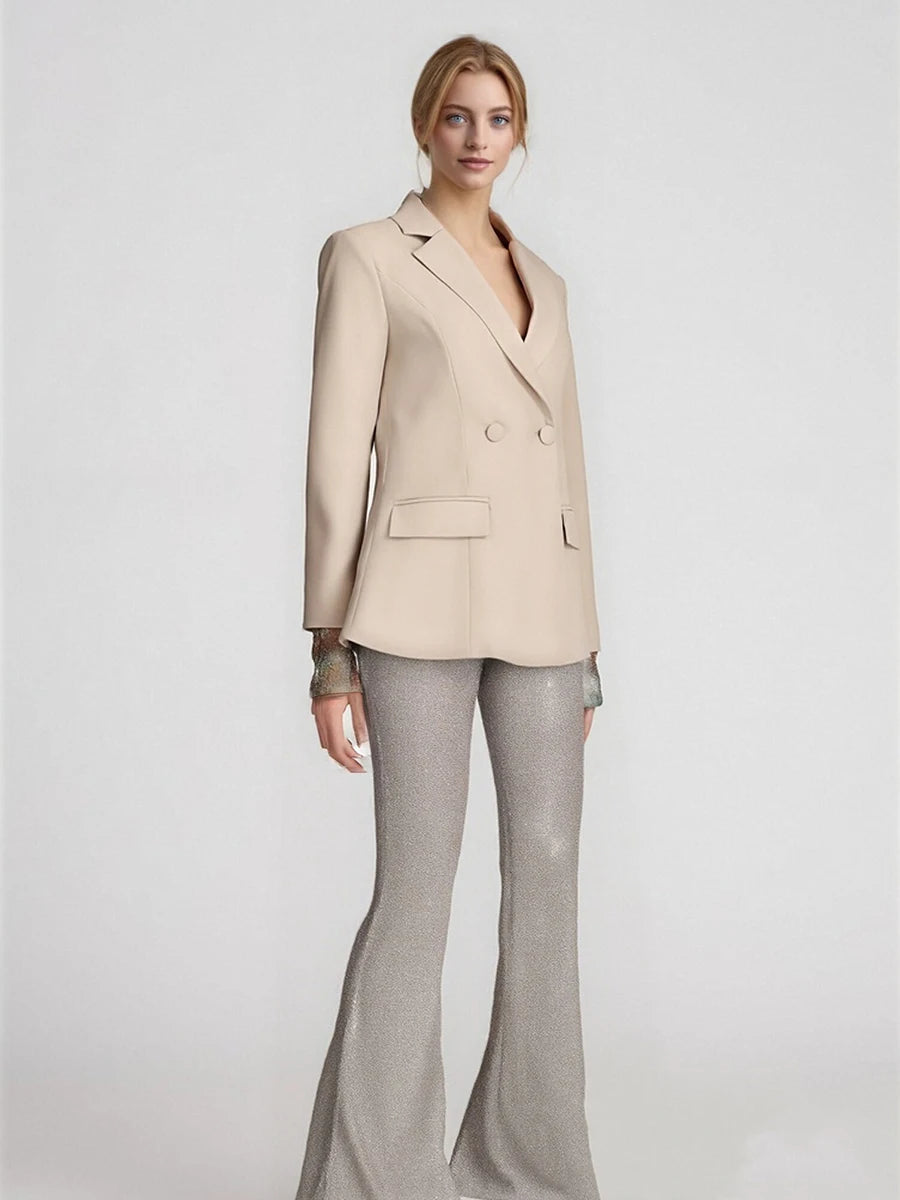 TWOTWINSTYLE Solid Spliced Double Breasted Basics Blazers for Women Lapel Long Sleeves Temperament Blazer Female Clothing New