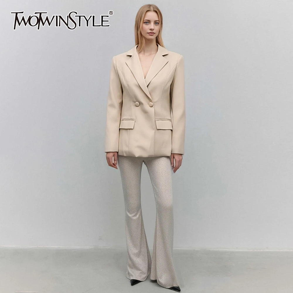 TWOTWINSTYLE Solid Spliced Double Breasted Basics Blazers for Women Lapel Long Sleeves Temperament Blazer Female Clothing New