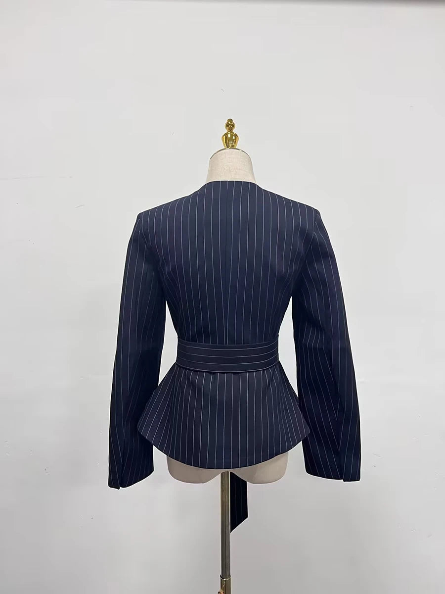 TWOTWINSTYLE Slimming Temperament Blazers for Women Lapel Long Sleeve Patchwork Striped Tunic Fashion Coats Female Clothing New
