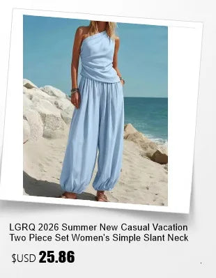 LGRQ Women's Clothing 2026 Summer New Casual Strapless Vest Long Cardigan Wide-Leg Pants Three-Piece Set