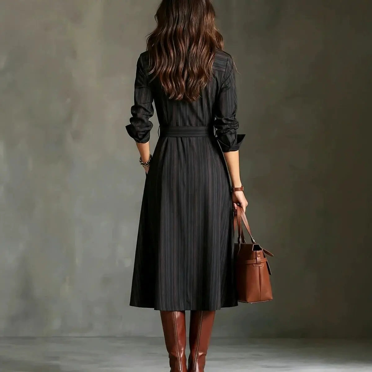 The Savoy Pinstripe Belted Shirt Dress from the Lavishly Me Edit at Lavishly Me