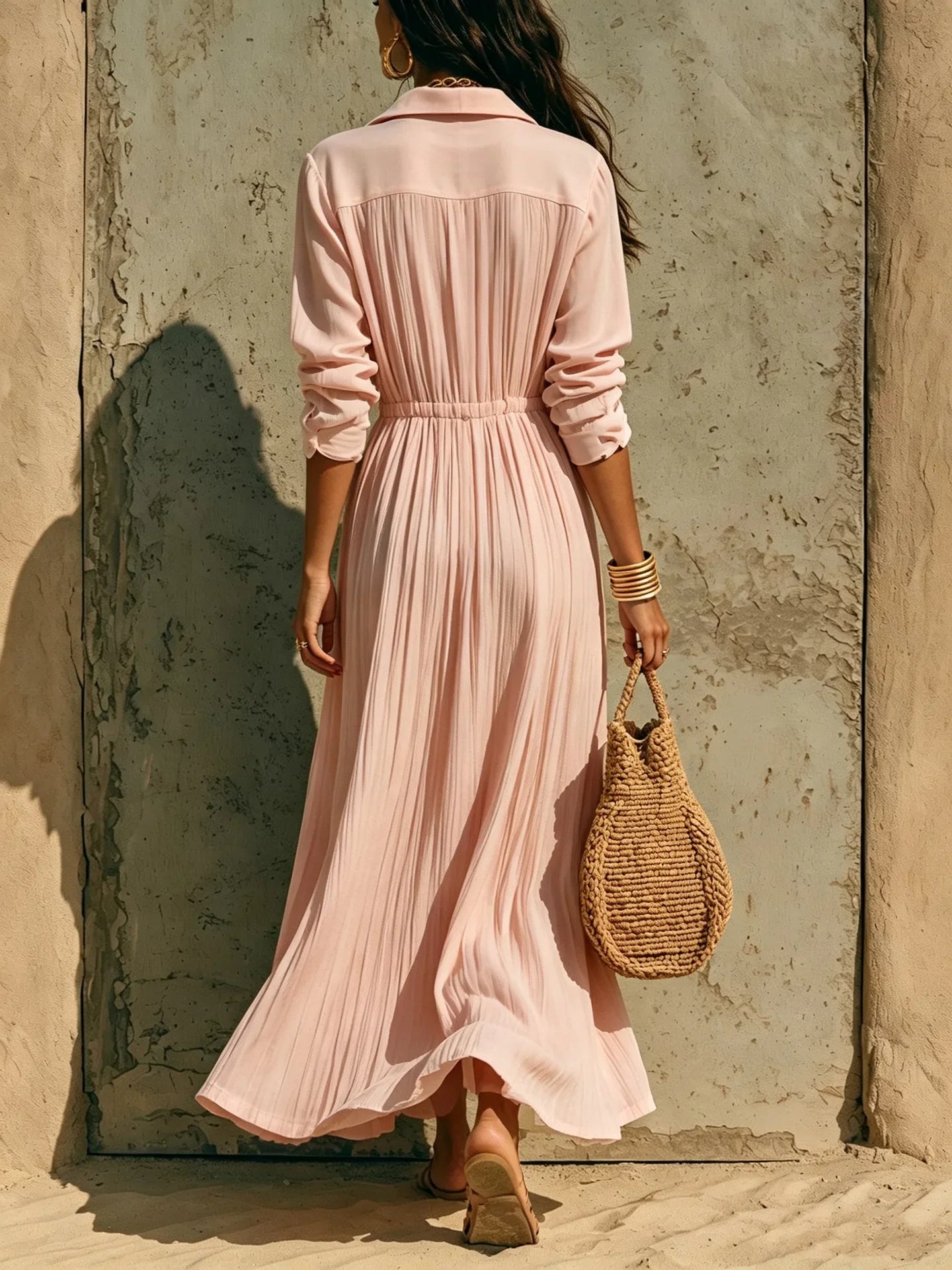 The Marais Pleated Button Maxi Dress from the Lavishly Me Edit at Lavishly Me