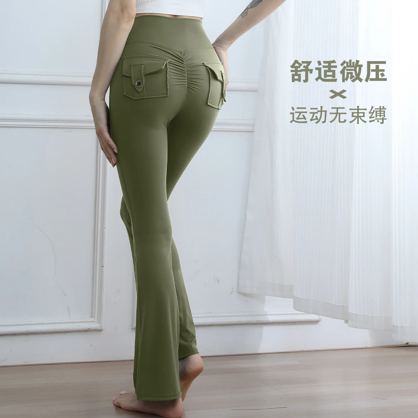 High Waisted Cargo Leggings for Women Booty Lifting Yoga Pants with Pockets Tummy Control Gym Running Tights Fall Winter Quick D