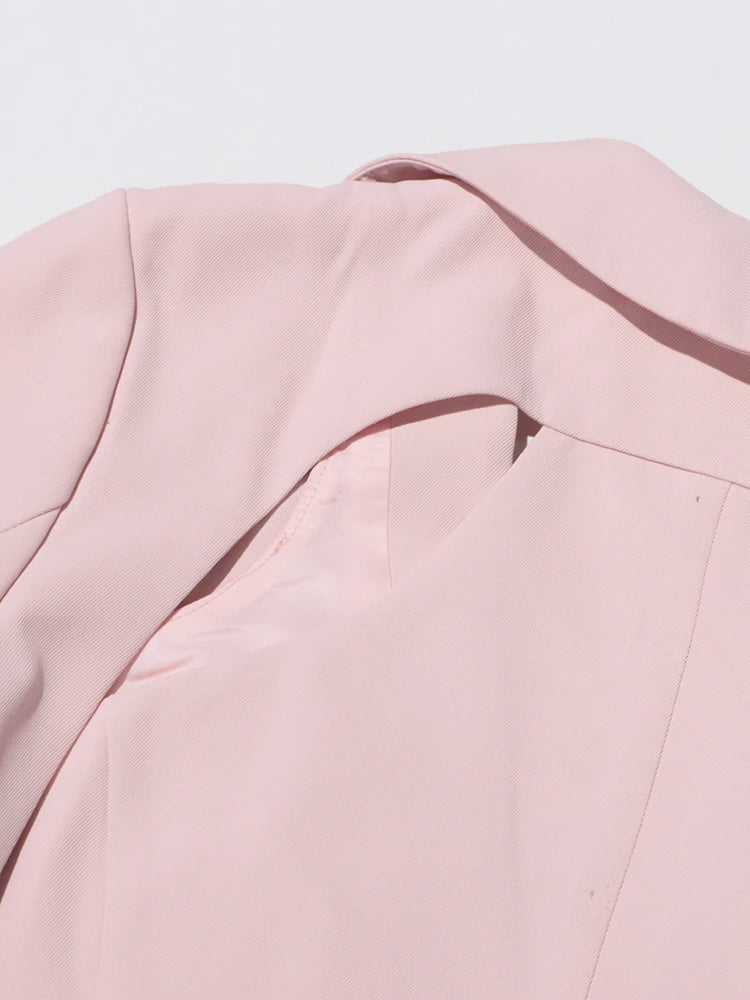 TWOTWINSTYLE Patchwork Button Slim Blazer For Women Notched Collar Long Sleeve Spliced Pockets Hollow Out Designer Coat Female
