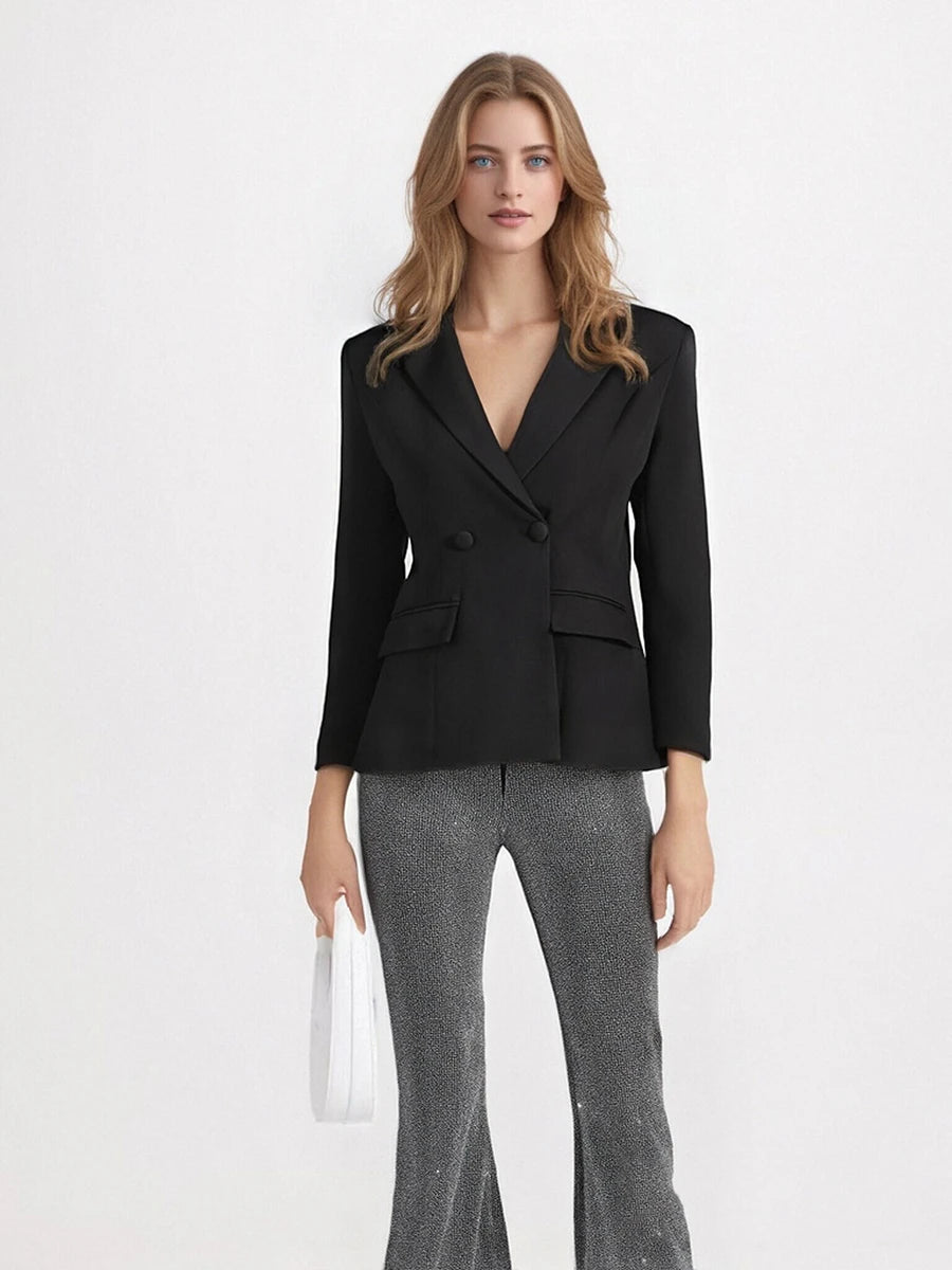 TWOTWINSTYLE Solid Spliced Double Breasted Basics Blazers for Women Lapel Long Sleeves Temperament Blazer Female Clothing New