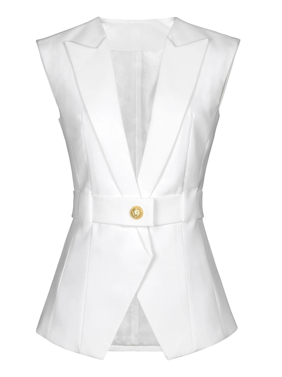 TWOTWINSTYLE Solid Slimming Spliced Belt Blazer Vests for Women Lapel Sleeveless High Waist Temperament Vest Female Clothing New