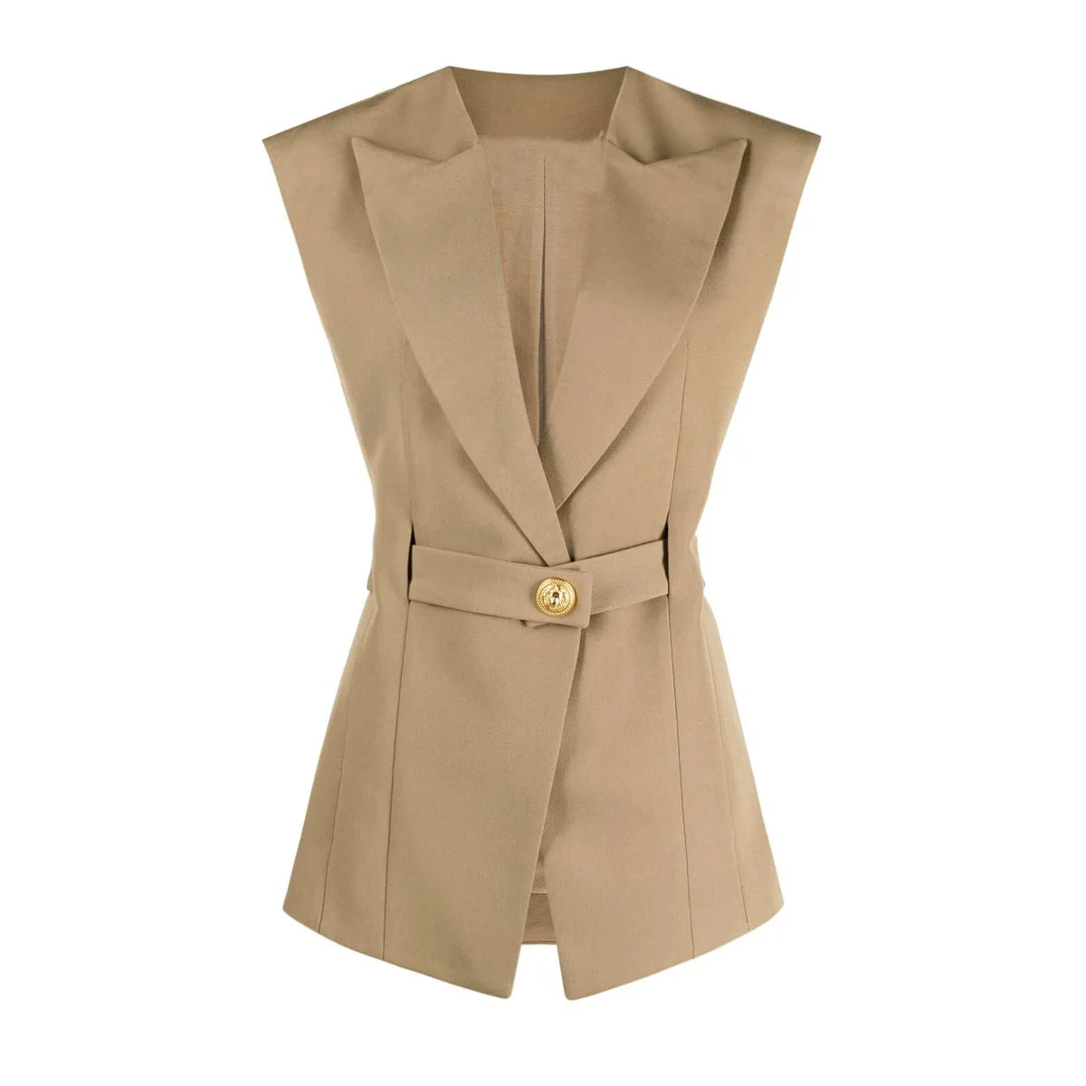 TWOTWINSTYLE Solid Slimming Spliced Belt Blazer Vests for Women Lapel Sleeveless High Waist Temperament Vest Female Clothing New