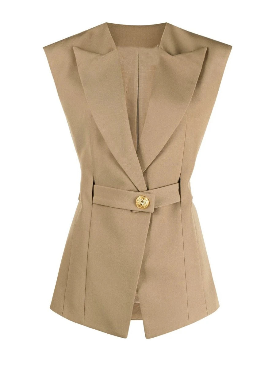 TWOTWINSTYLE Solid Slimming Spliced Belt Blazer Vests for Women Lapel Sleeveless High Waist Temperament Vest Female Clothing New