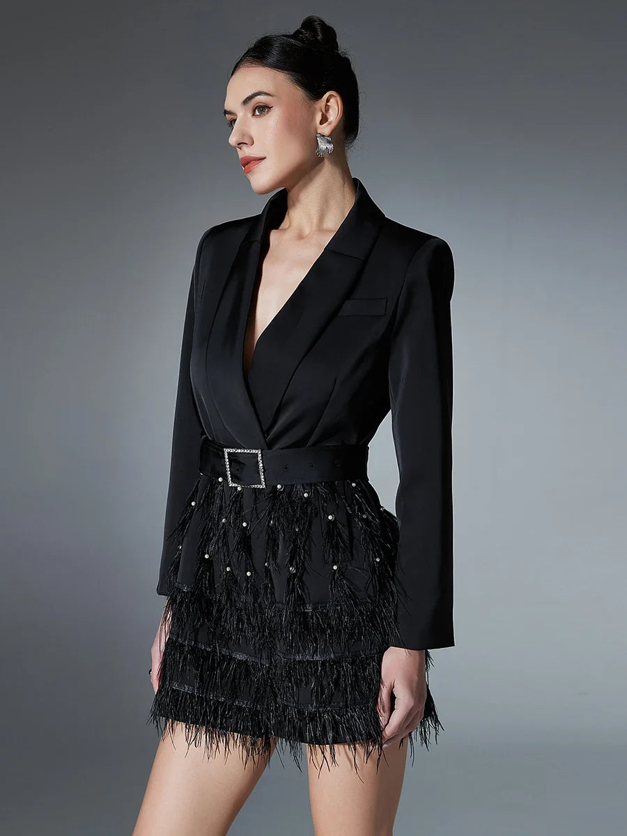 The Bianca Feather-Cuff Blazer Dress from the Boss Energy at Lavishly Me