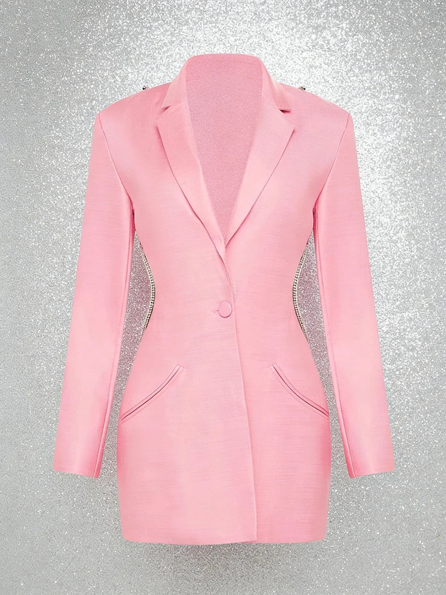TWOTWINSTYLE Solid Slimming Spliced Bead Fashion Blazers for Women Lapel Long Sleeves Backless Sexy Blazer Female Autumn Clothes